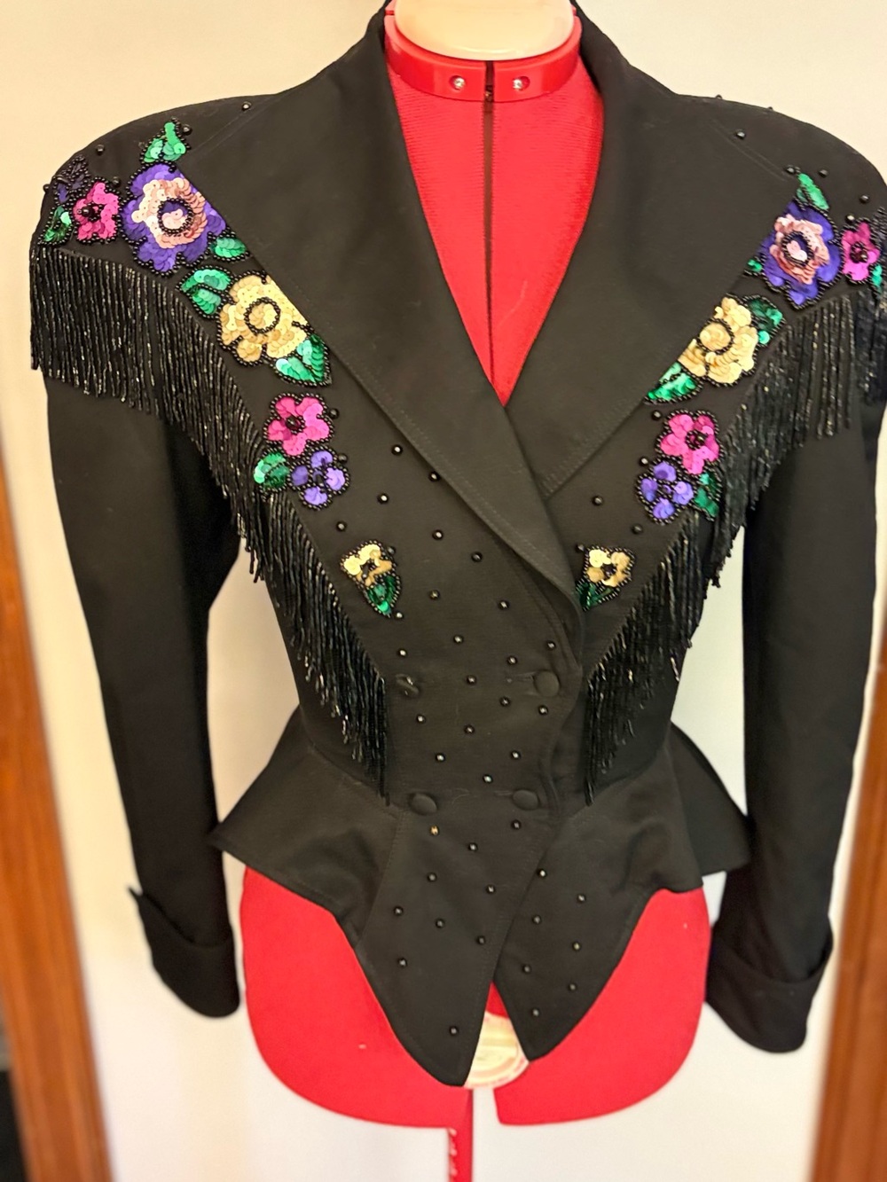 Vintage Black Cache Beaded fringe Jacket Size 6! Gorgeous - Picture 6 of 16